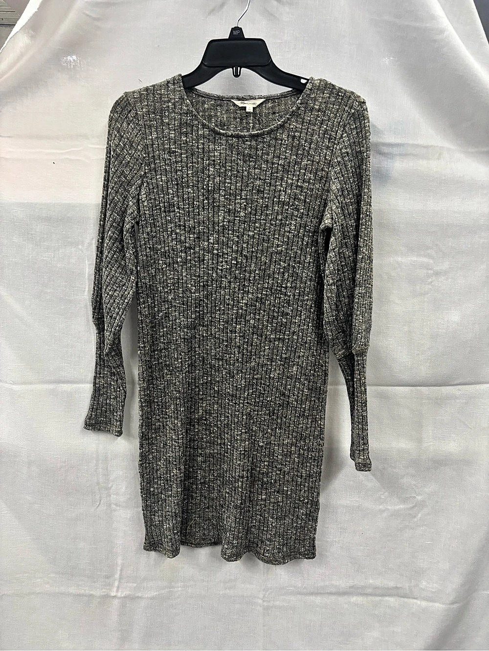 Madewell Ribbed Long Sleeve Mini Sweater Dress Gray & Black Small